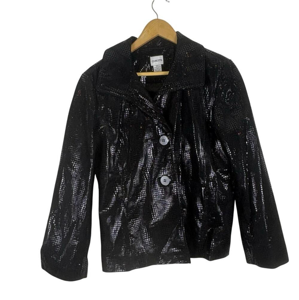Chico's Genuine Leather Jacket Black Metallic Snakeskin Vintage Y2K 2000s Rock 2
